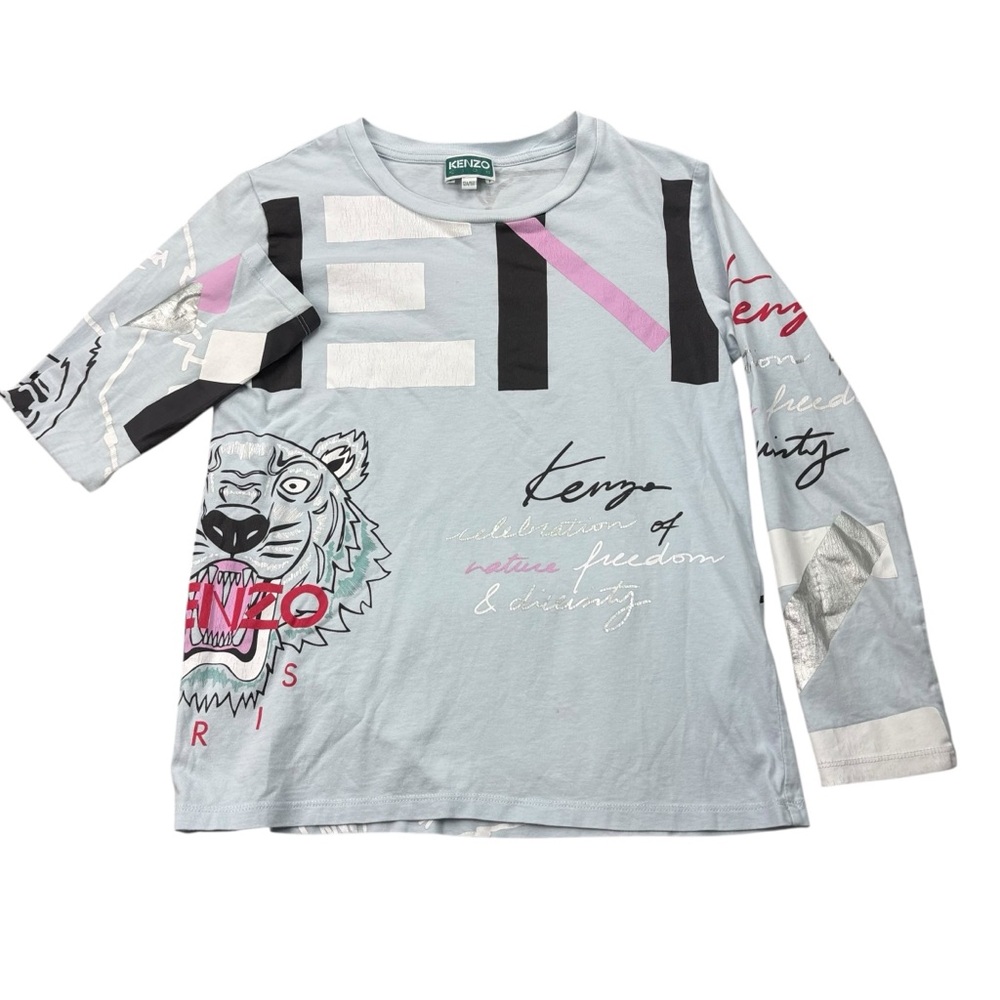 Kenzo Kids T-Shirt Boys 12A Blue Long Sleeve Tiger‎ Graphic Logo Top